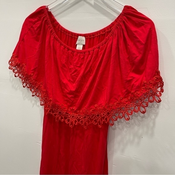 Chico’s Embroidered Hem Off The Shoulder Dress in Red Size 0 - Picture 7 of 12